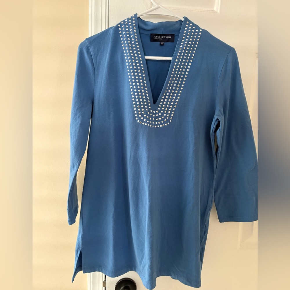 Jones New York Blue V-Neck Studded Tunic